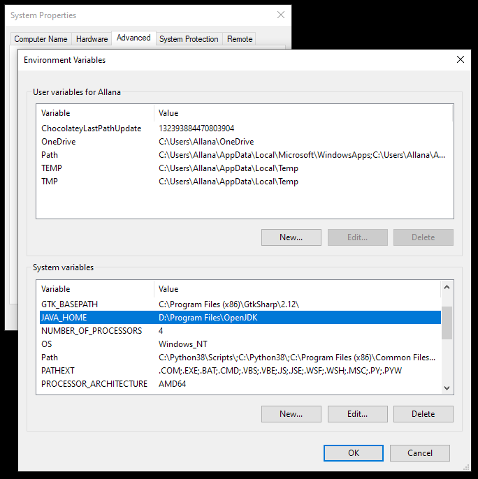 A screenshot of 'Environment Variables'. A screenshot of 'Environment Variables'.